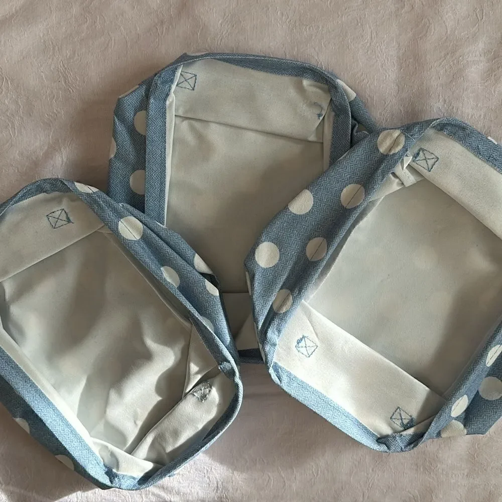 Steel Mill & Co. Storage Bin Set Of 3 Blue White Polka Dot Collapsible